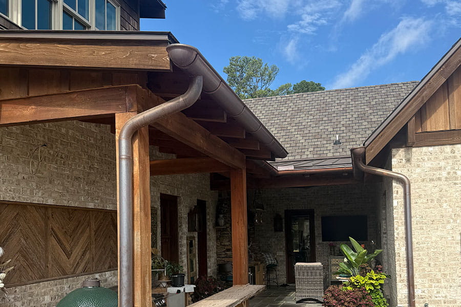 Finished copper gutter installation